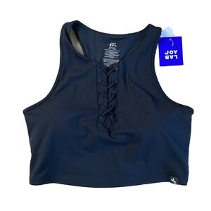 JoyLab XL X-Large Black Lace Detail Ribbed Cropped Sports Tank JL Activewear